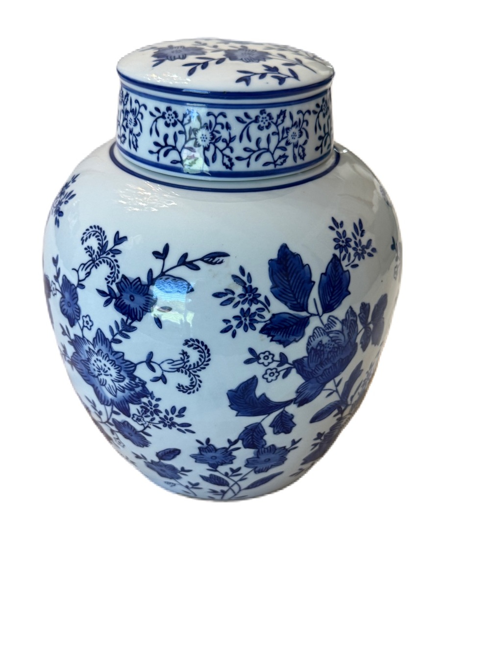 Blue and White Floral Porcelain Ginger Jar - Classic Home Accent - Picture 6 of 7